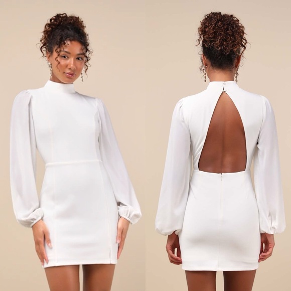 Lulus | Exceptionally Flirty White Long Sleeve Backless Mini Dress - Picture 1 of 8